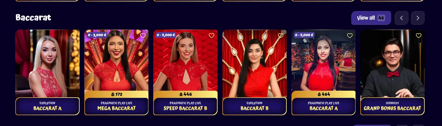 Živý baccarat u stolu se sázkovými limity ve Spingranny Casino